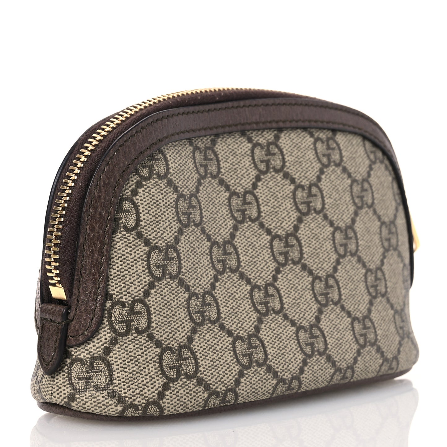 GG Supreme Monogram Textured Calfskin Web Medium Ophidia Cosmetic Case Beige Ebony New Acero