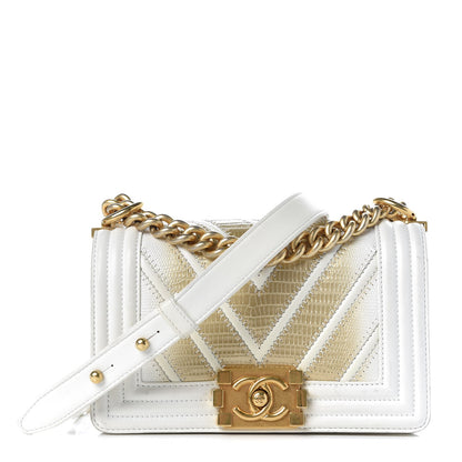 Chanel Lizard Chevron Small Boy Flap White Gold 1 of 11