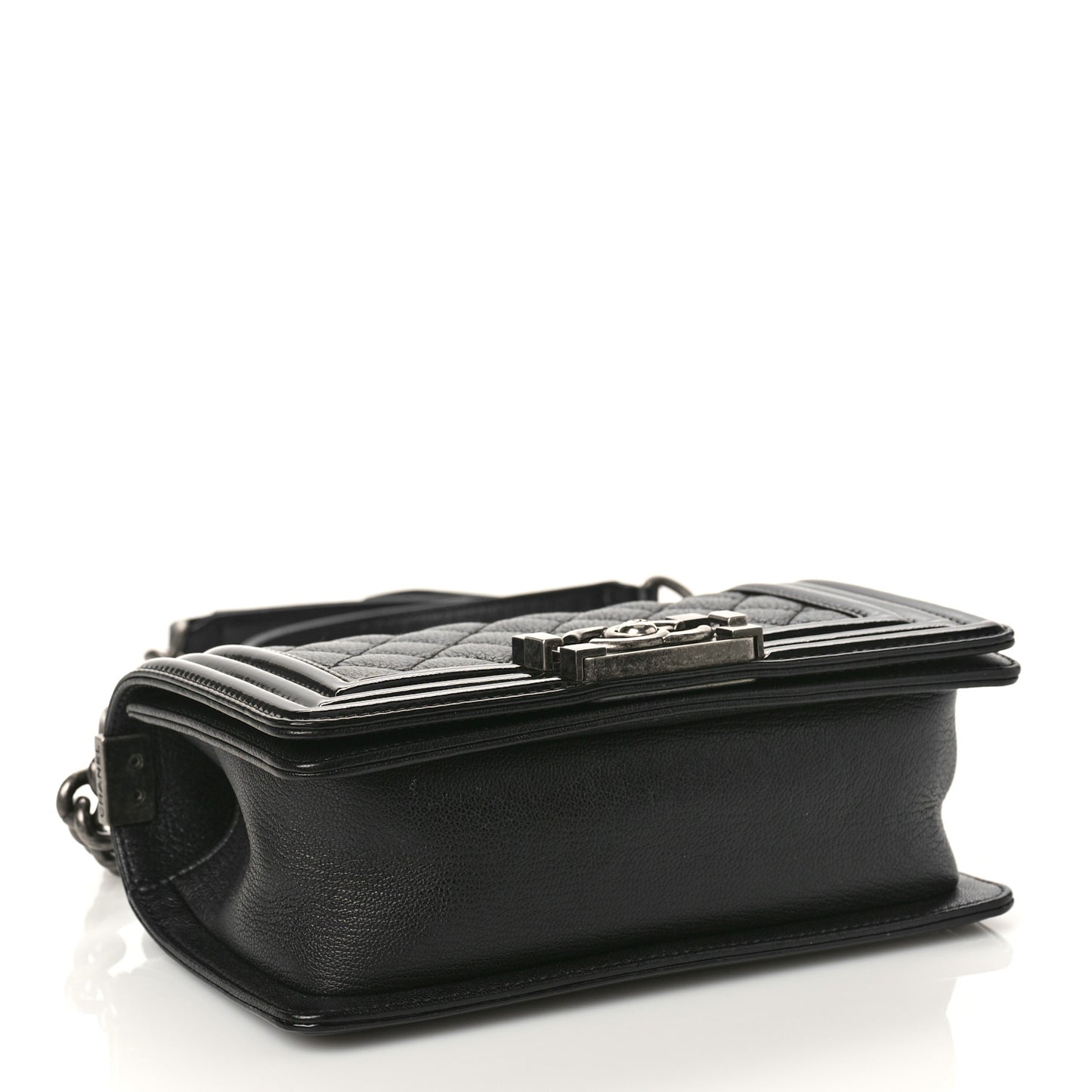 Goatskin Quilted Patent Small Duo Boy Flap Black