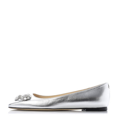 Jimmy Choo Metallic Calfskin Crystal Mirele Ballet Flat 37 Silver 1 of 8
