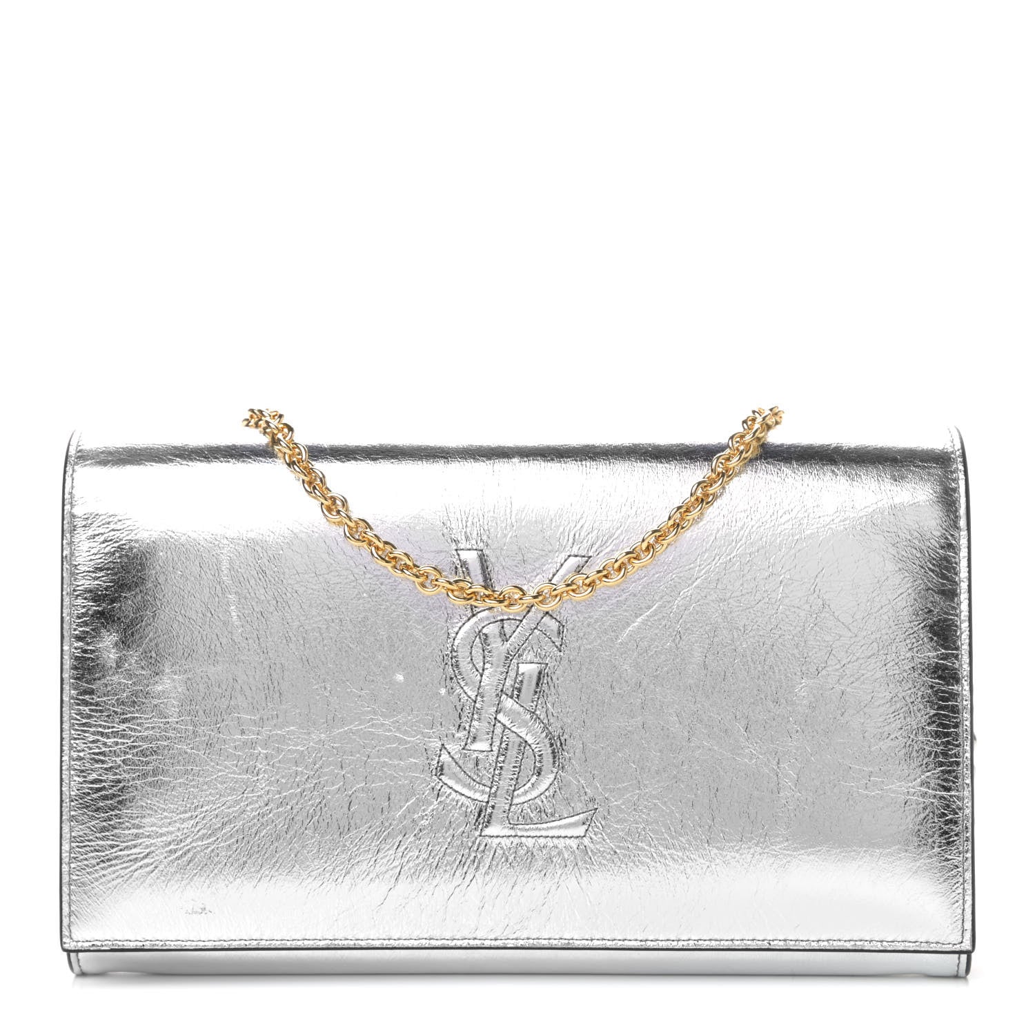 Saint Laurent Metallic Calfskin Monogram Belle de Jour Chain Clutch Silver 1 of 4