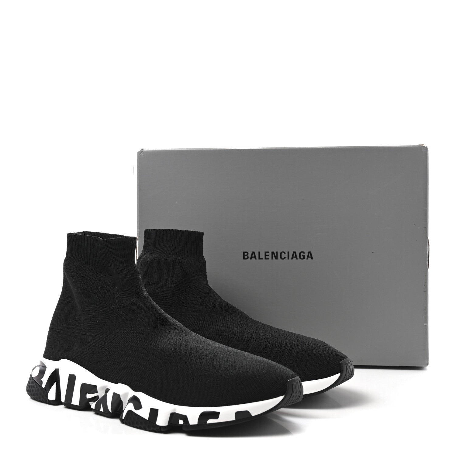 Balenciaga Neoprene Knit Mens Speed Graffiti Sneakers 46 Black White 10 of 10