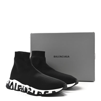 Balenciaga Neoprene Knit Mens Speed Graffiti Sneakers 46 Black White 10 of 10