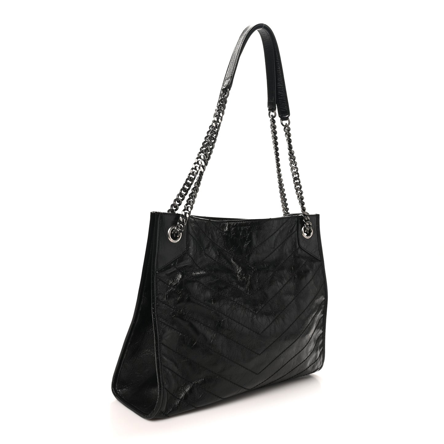 Crinkled Calfskin Matelasse Monogram Medium Niki Shopper Tote Black