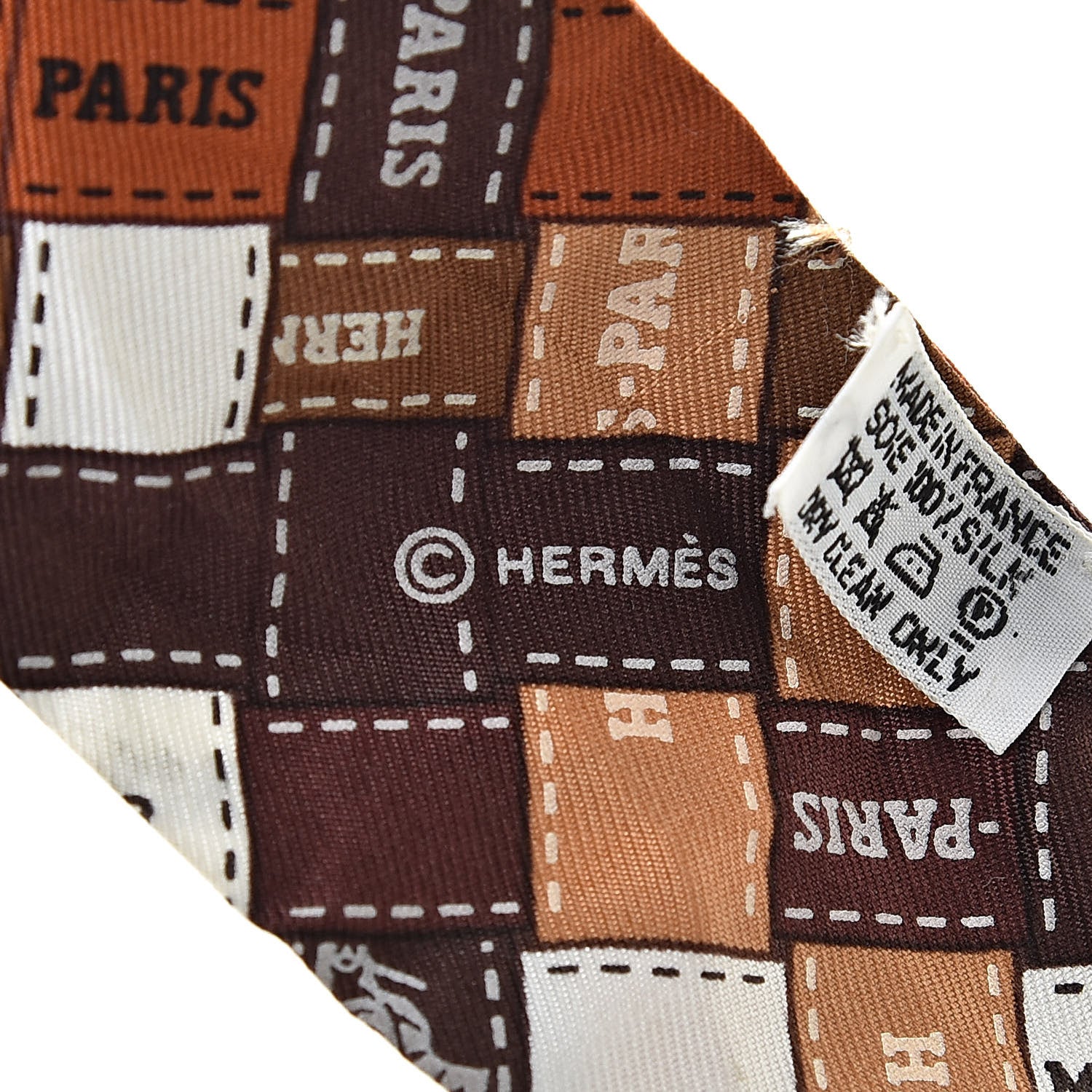 Hermes Silk Bolduc Au Carre Twilly Orange Brun Blanc 4 of 5