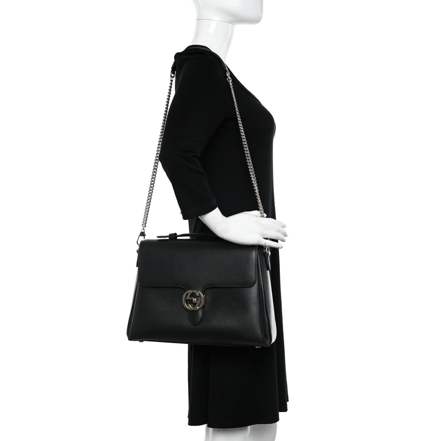 Gucci Dollar Calfskin Medium Interlocking G Top Handle Shoulder Bag Black 2 of 10
