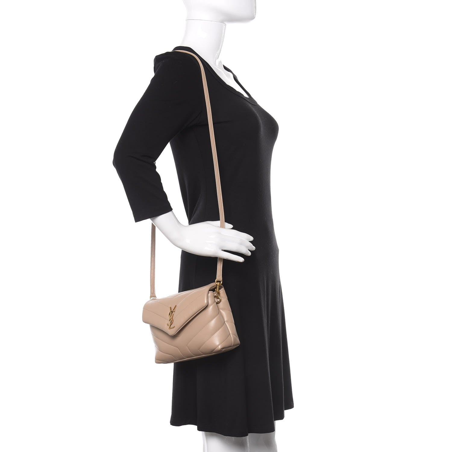 Saint Laurent Calfskin Y Quilted Monogram Toy Loulou Crossbody Bag Dark Beige 2 of 8