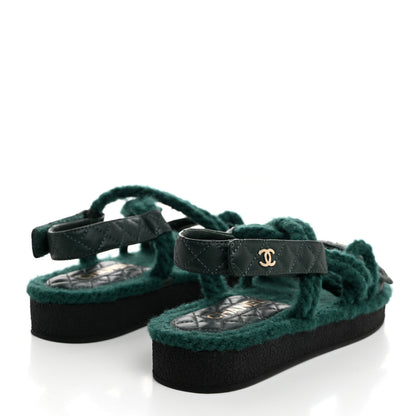 Chanel Cord Lambskin Quilted Logo Sandals 38 Green 4 of 8