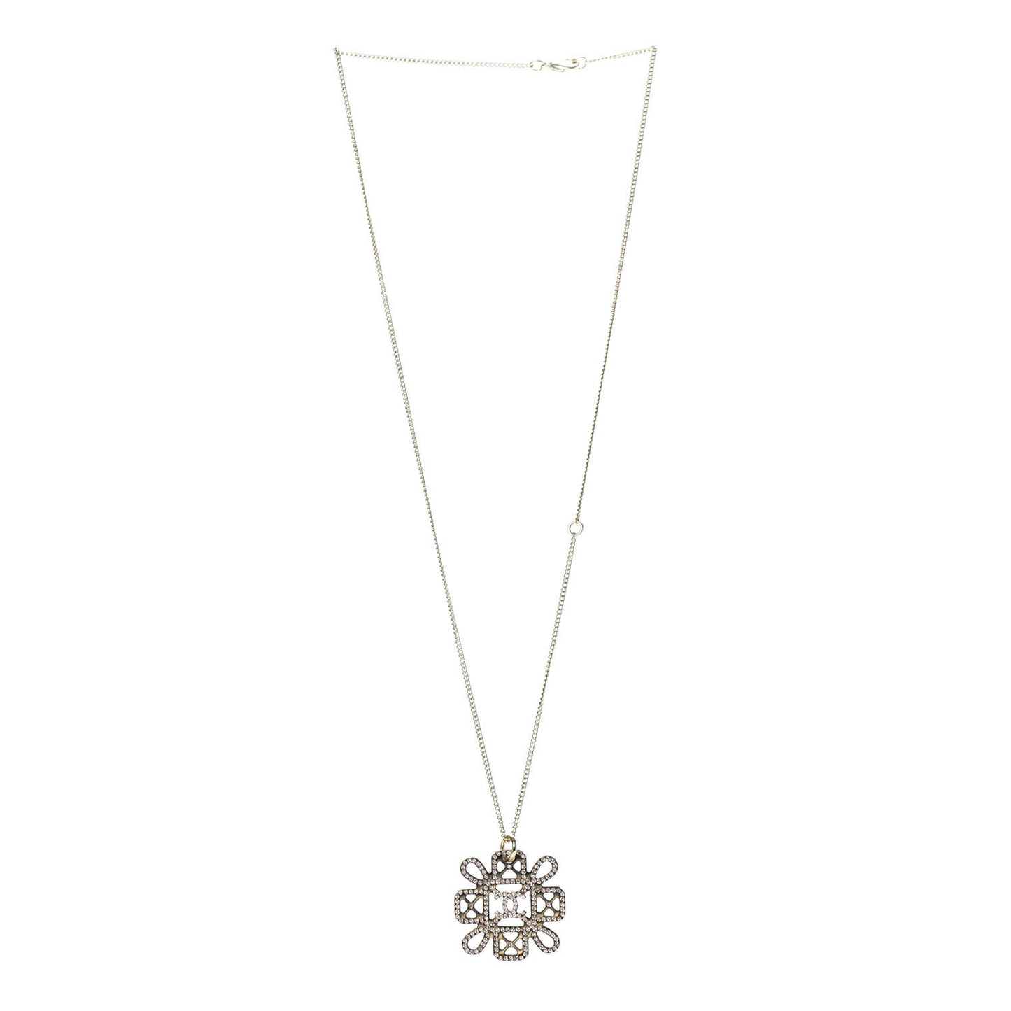 Crystal Strass Cross CC Necklace Gold