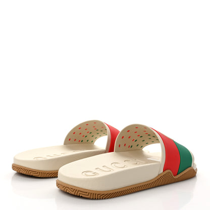 Gucci Rubber Web Womens Interlocking G Slide Sandals 41 Mystic White Green Red 4 of 7