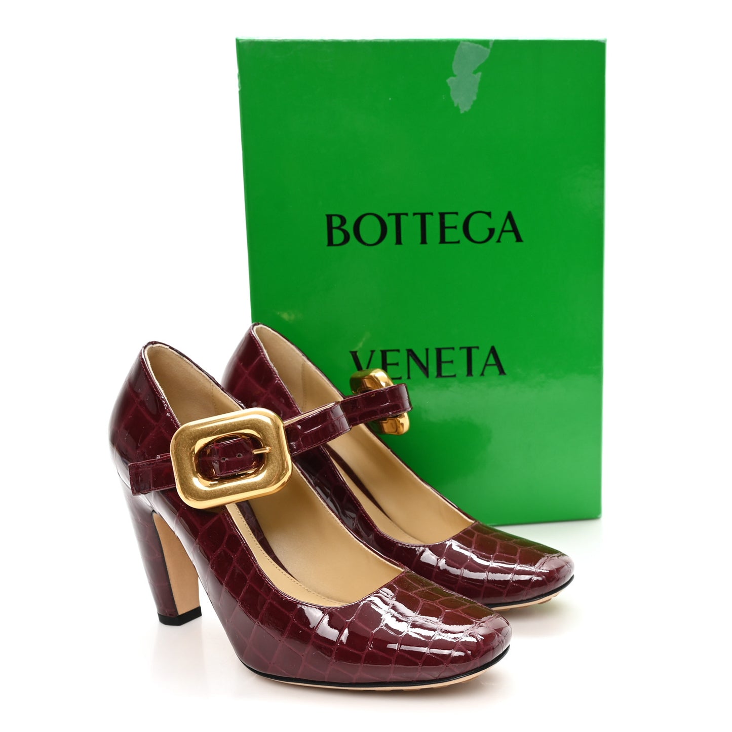 Glossy Calfskin Crocodile Embossed Mostra Mary Jane 90 MM Pumps 37 Merlot