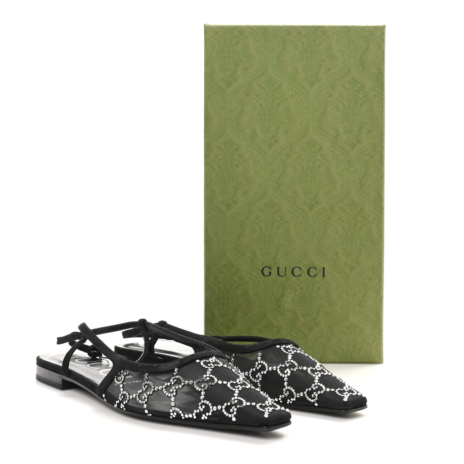 Gucci Tela Retino Kid Scamosciato Crystal GG Monogram Square Demi Ballet Flats 40 Black 9 of 9