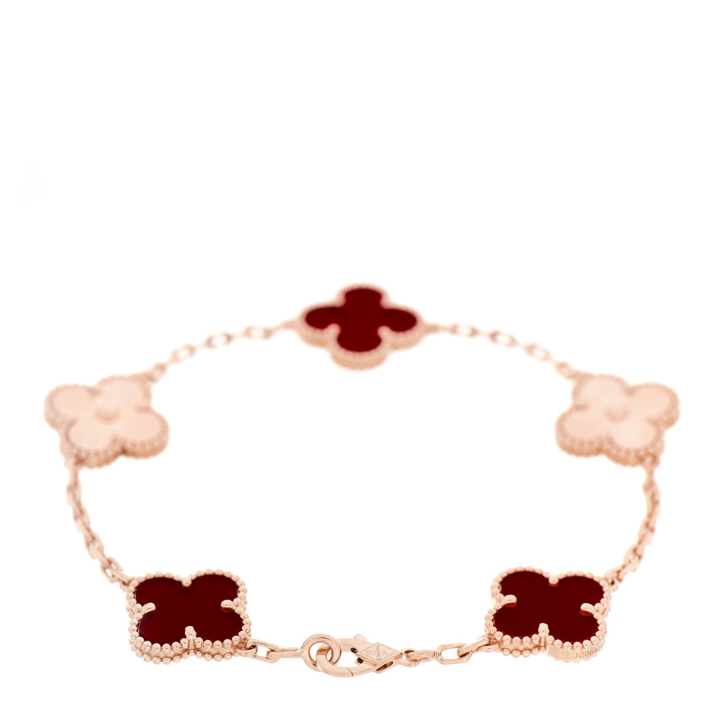 18K Rose Gold Carnelian 5 Motifs Guilloche Vintage Alhambra Bracelet