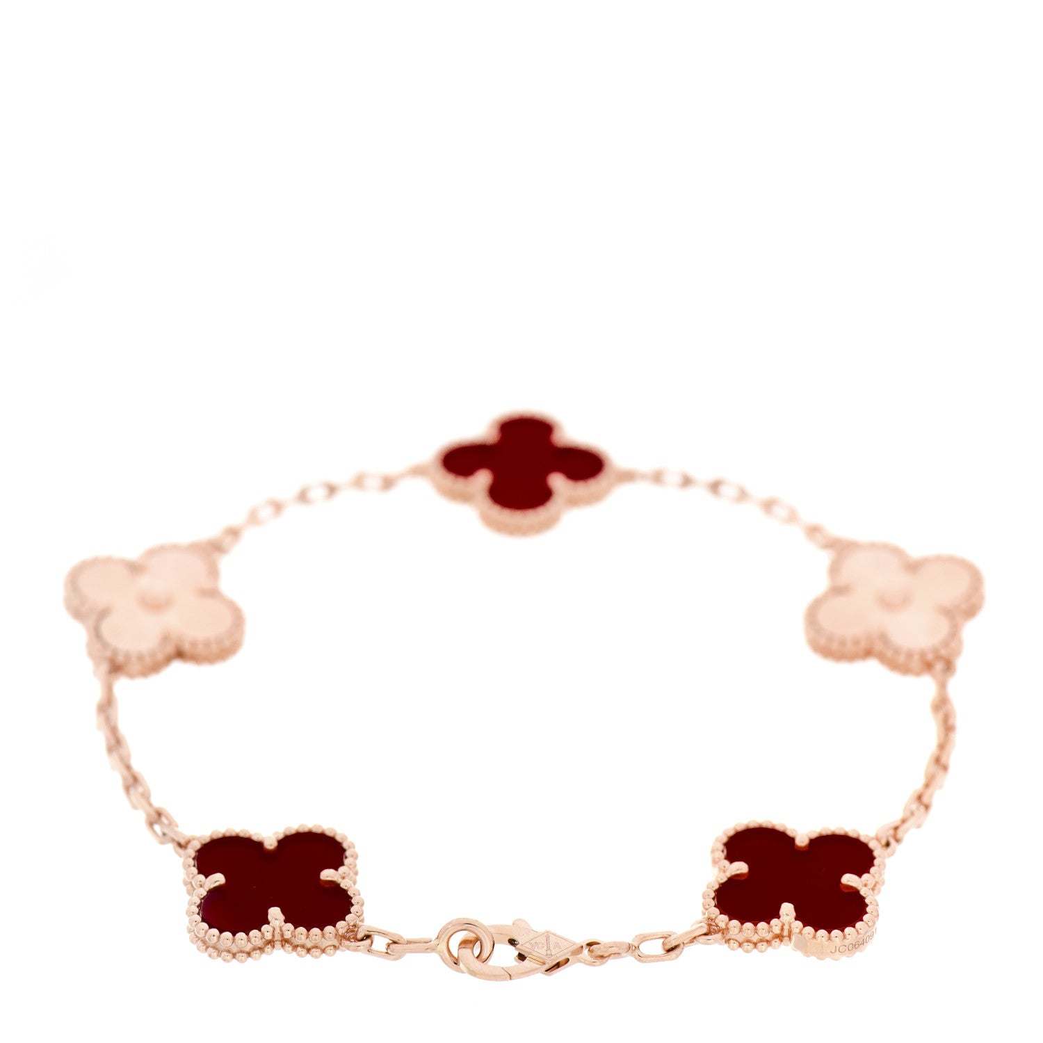 Van Cleef & Arpels 18K Rose Gold Carnelian 5 Motifs Guilloche Vintage Alhambra Bracelet 2 of 6