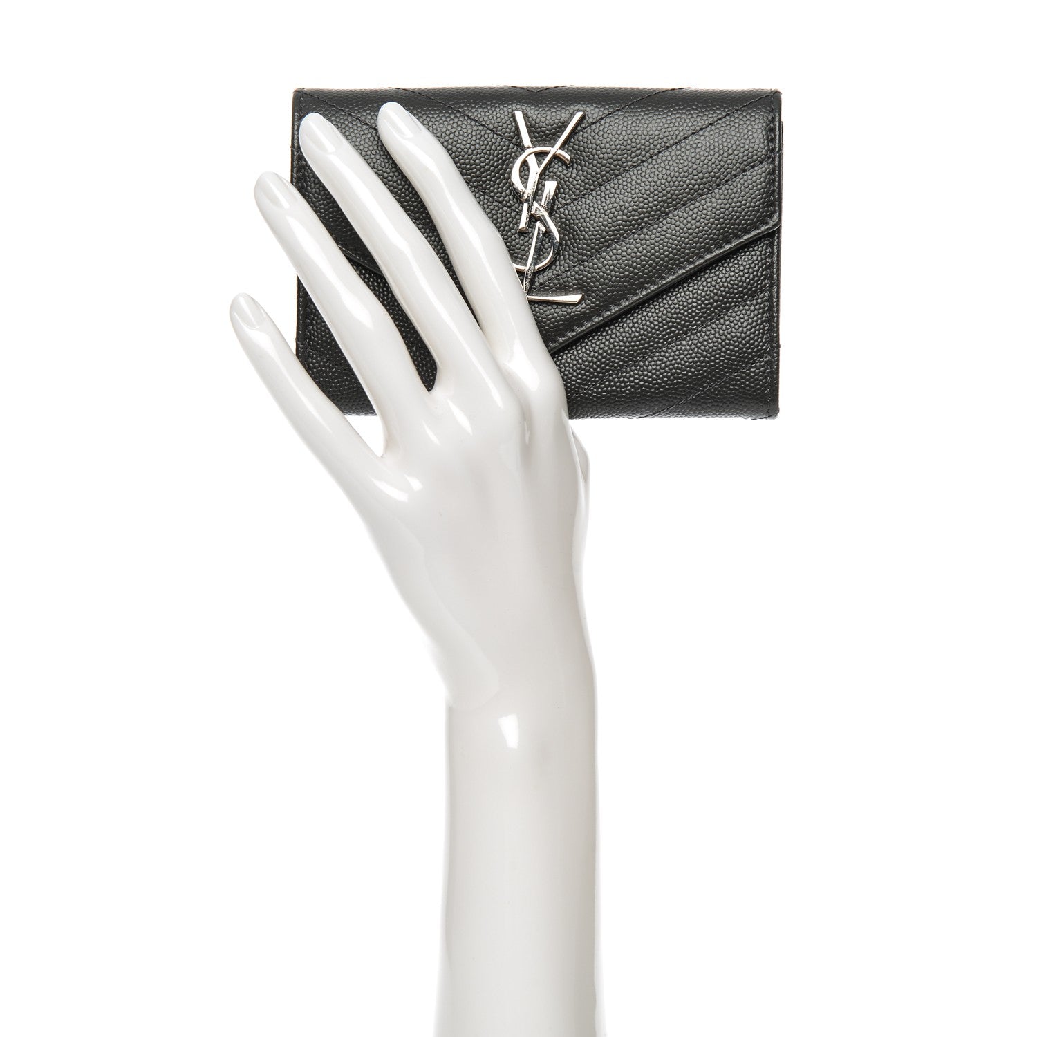 Saint Laurent Grain De Poudre Matelasse Chevron Small Monogram Envelope Wallet Coal 2 of 8