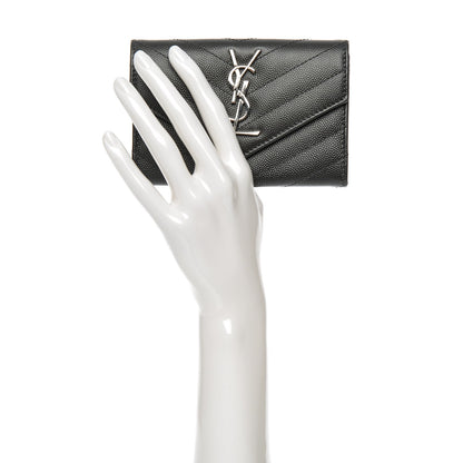 Saint Laurent Grain De Poudre Matelasse Chevron Small Monogram Envelope Wallet Coal 2 of 8