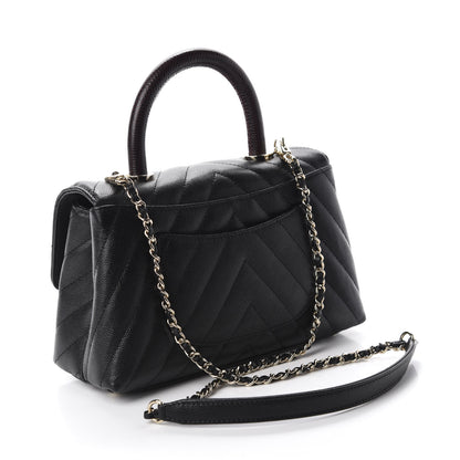 Chanel Caviar Lizard Chevron Quilted Mini Coco Handle Flap Black 3 of 17
