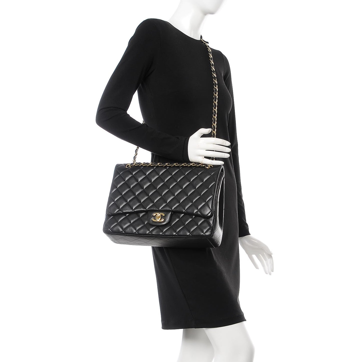 Lambskin Quilted Maxi Single Flap Black