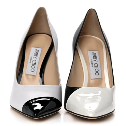Jimmy Choo Nappa Patent Asymmetric Love 100 Pumps 37 Black White 2 of 10