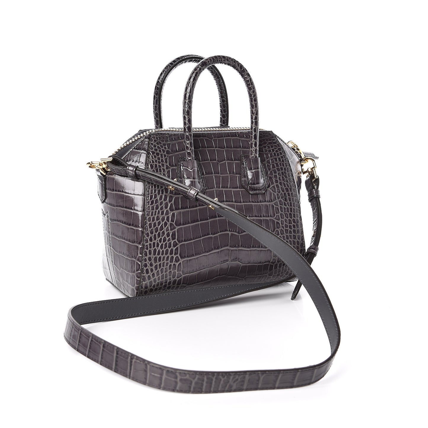 Calfskin Crocodile Embossed Mini Antigona Storm Grey
