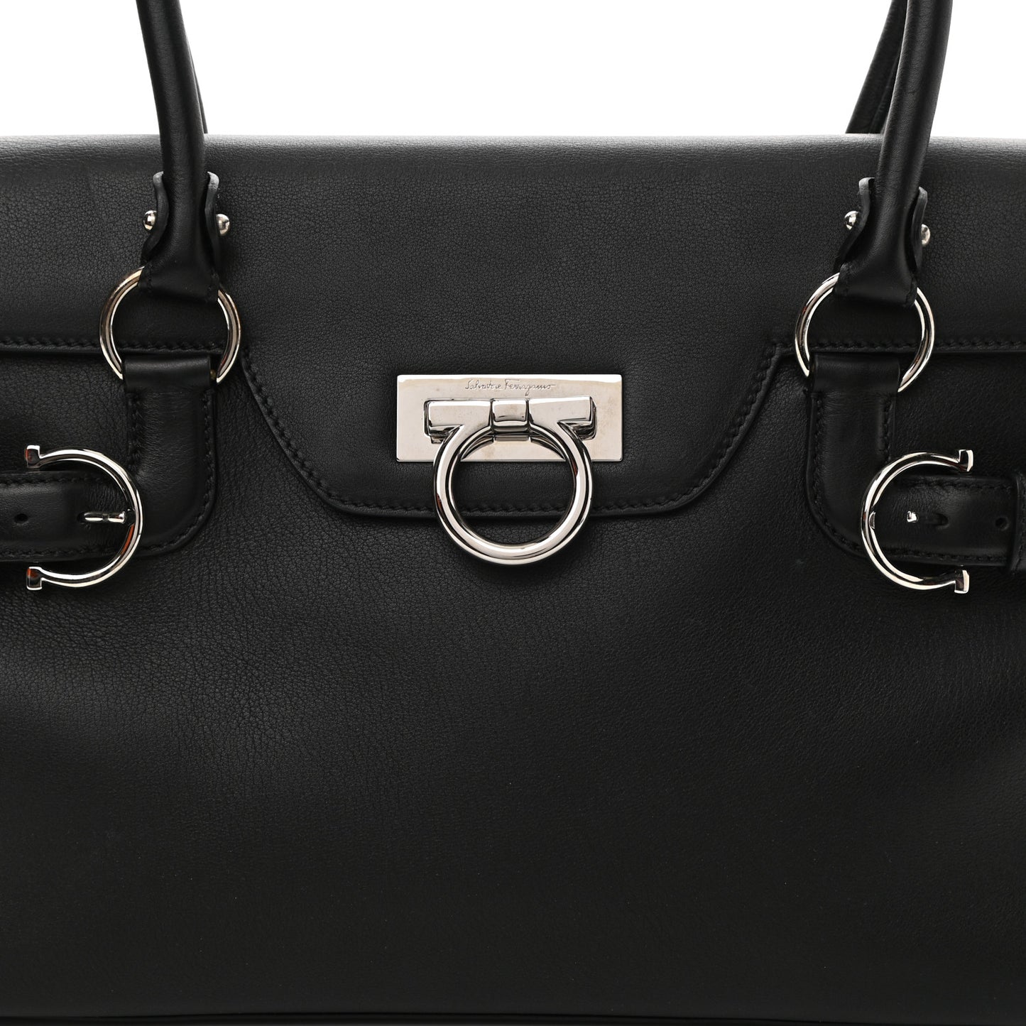 Calfskin Gancini Top Handle Satchel Black
