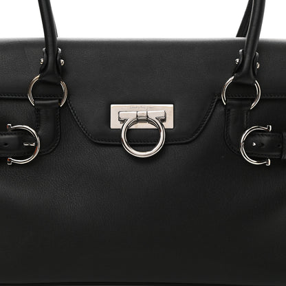 Salvatore Ferragamo Calfskin Gancini Top Handle Satchel Black 7 of 10