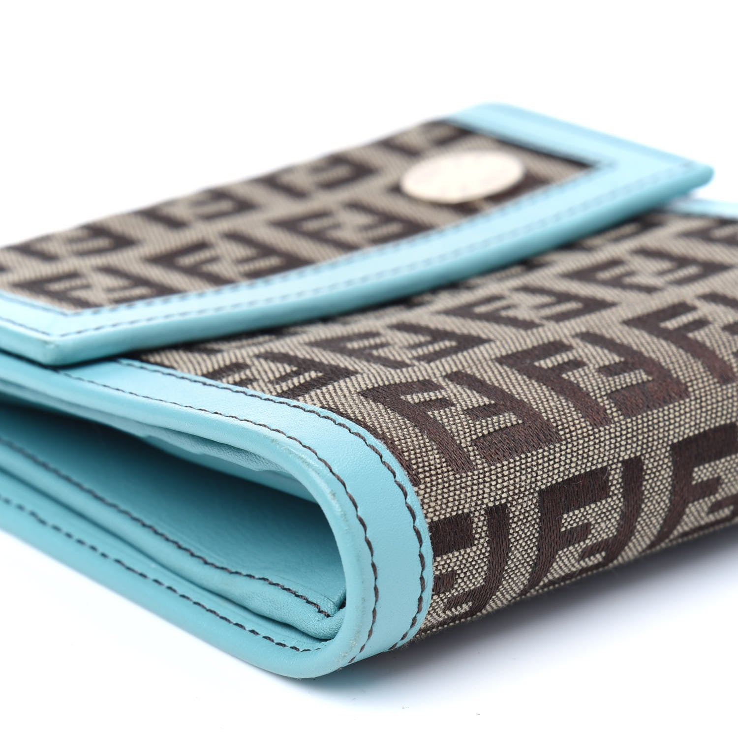 Fendi Zucchino Compact Wallet Brown Blue 12 of 18