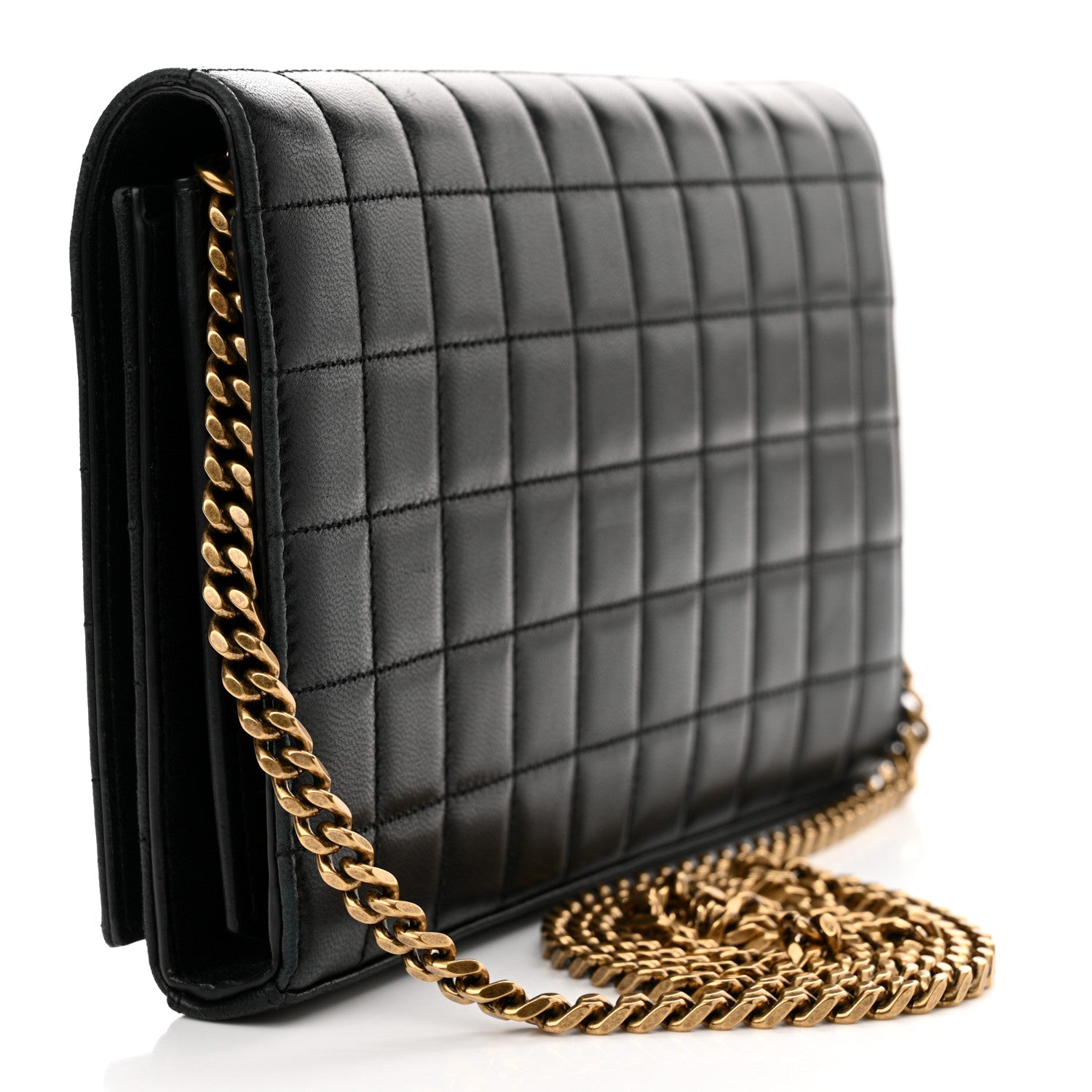 Saint Laurent Lambskin Carre Quilted Cassandre Chain Wallet Black 3 of 23