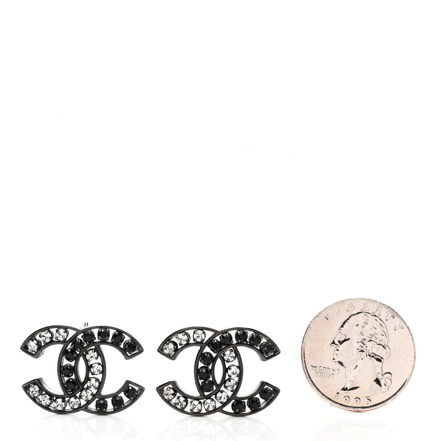 Crystal CC Earrings Black Silver