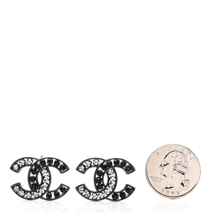 Chanel Crystal CC Earrings Black Silver 2 of 5