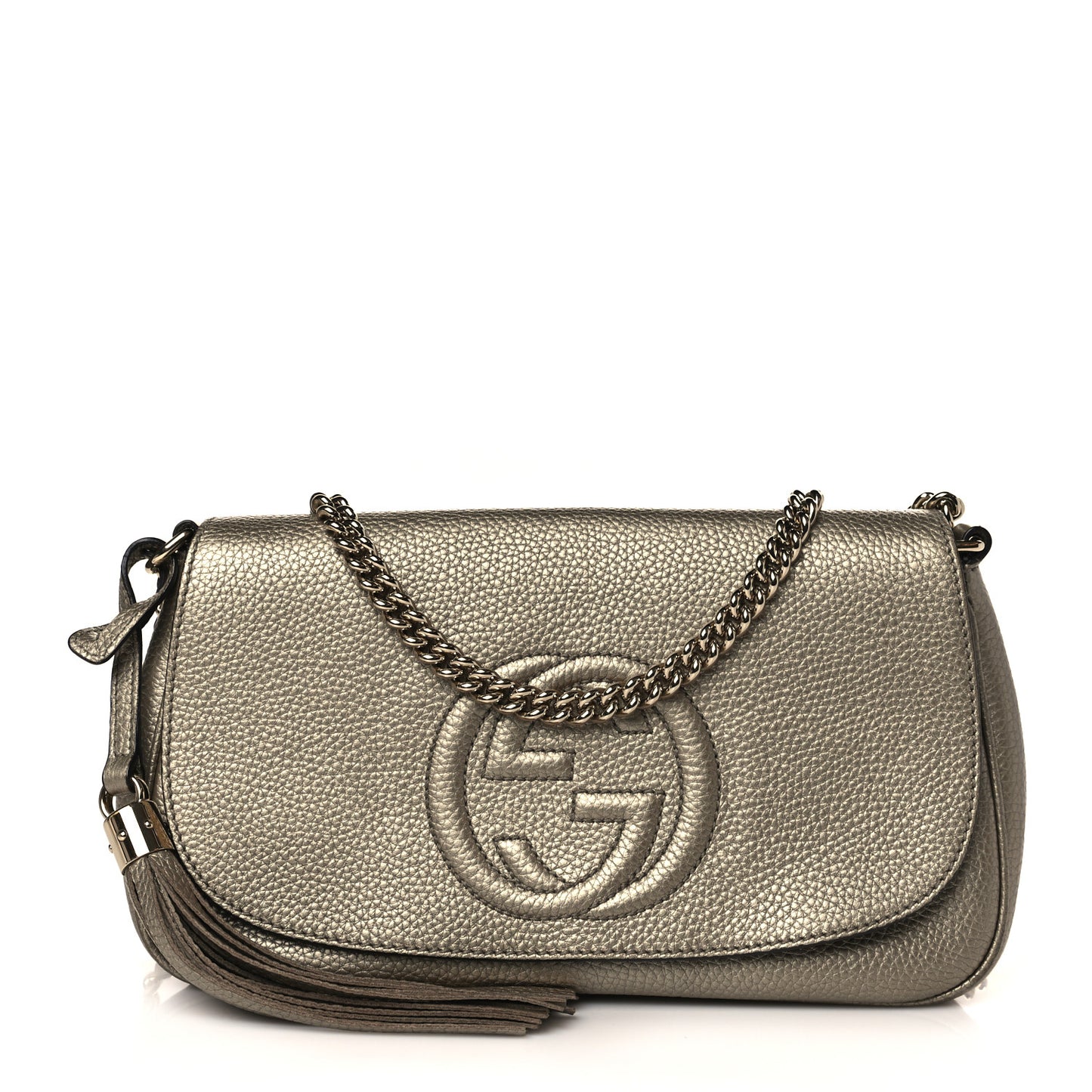 Metallic Pebbled Calfskin Medium Soho Flap Crossbody Golden Beige