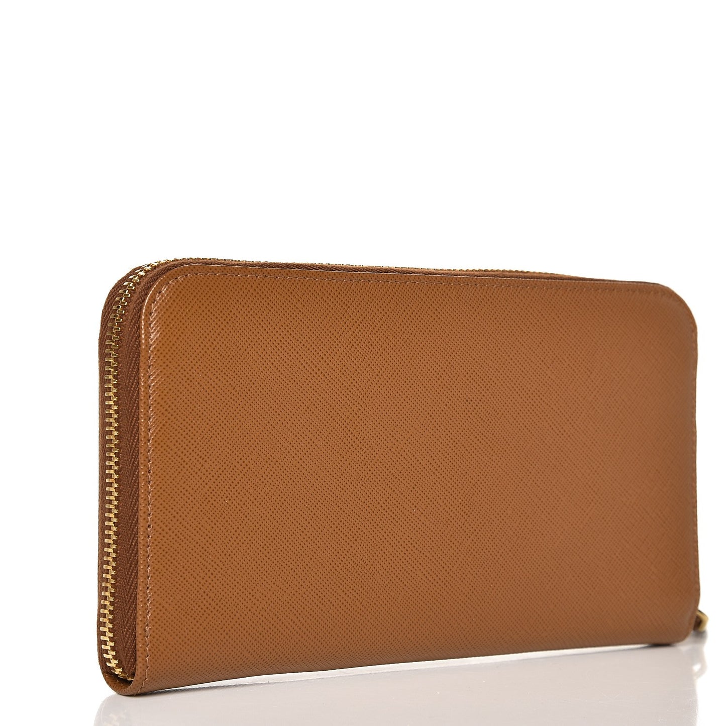 Saffiano Double Zip Around Wallet Caramel Fuoco