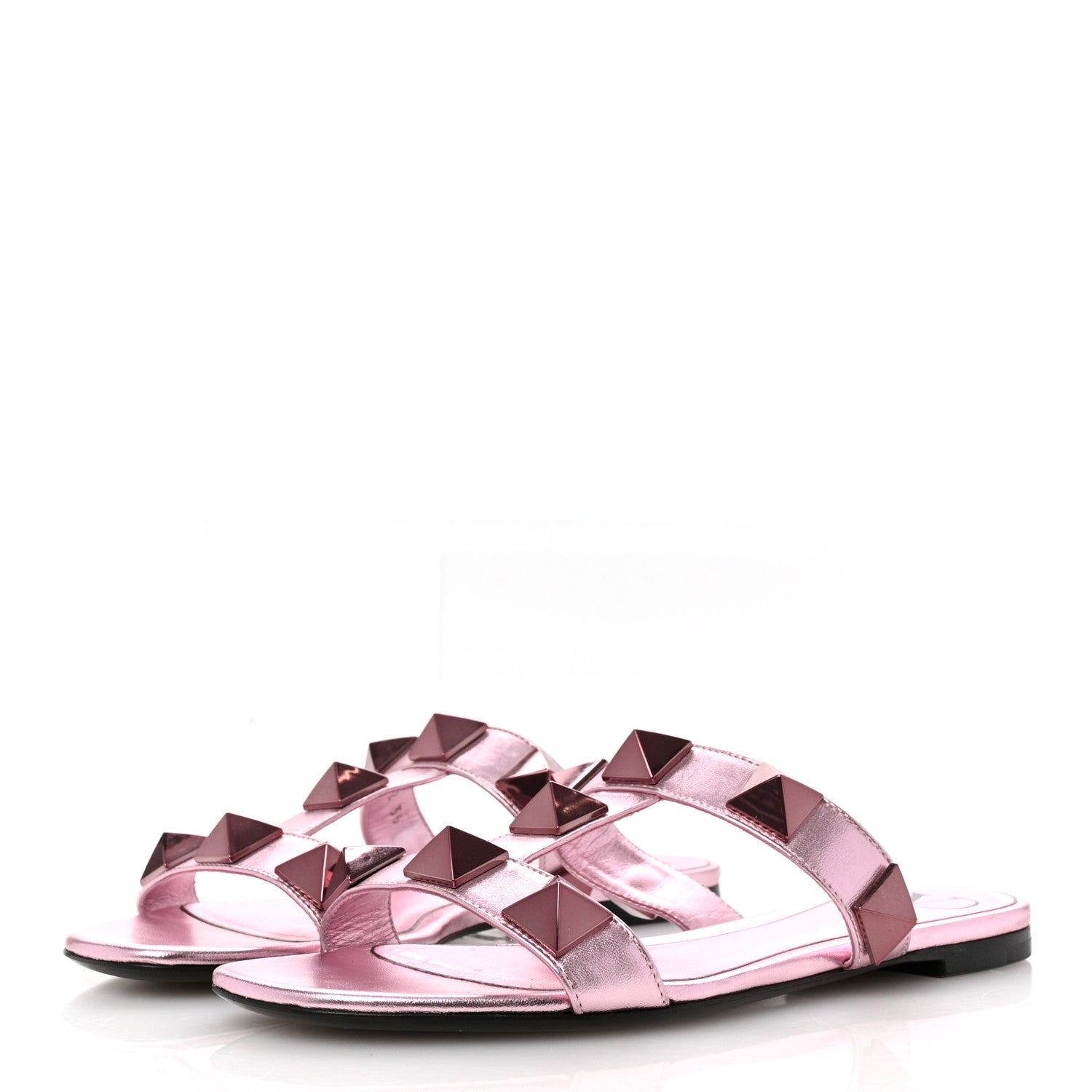 Valentino Garavani Metallic Nappa Roman Stud Flat Slide Sandals 36 Giacinto 4 of 12