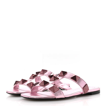 Valentino Garavani Metallic Nappa Roman Stud Flat Slide Sandals 36 Giacinto 4 of 12