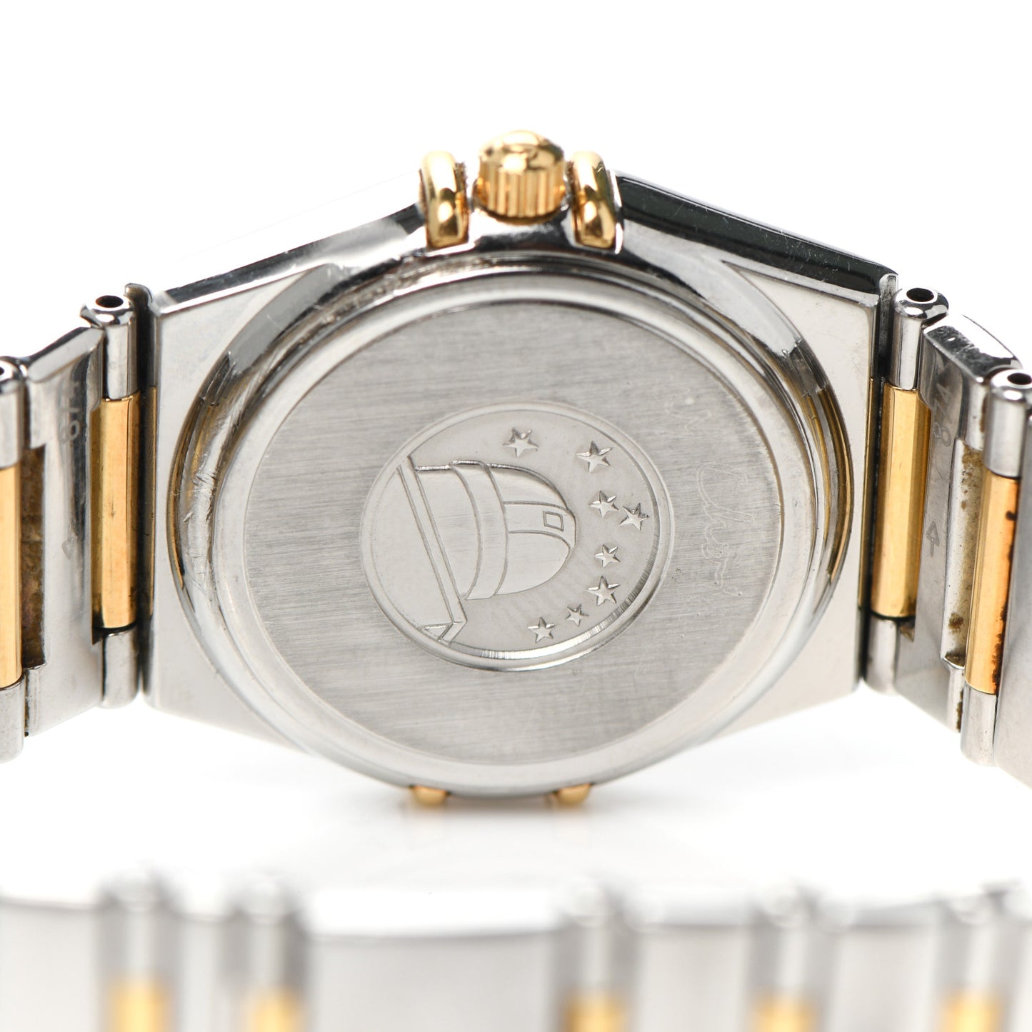 Stainless Steel 18K Yellow Gold Diamond Bezel Mother of Pearl 23mm Constellation My Choice Quartz Watch 895.1243