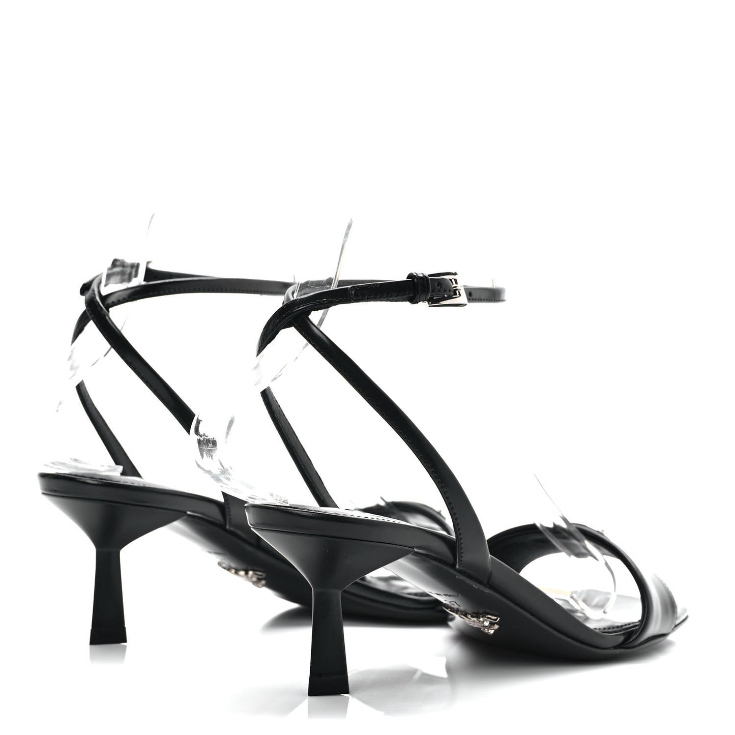 Spazzolato Metal Triangle Logo Ankle Strap 55mm Sandals 37 Black