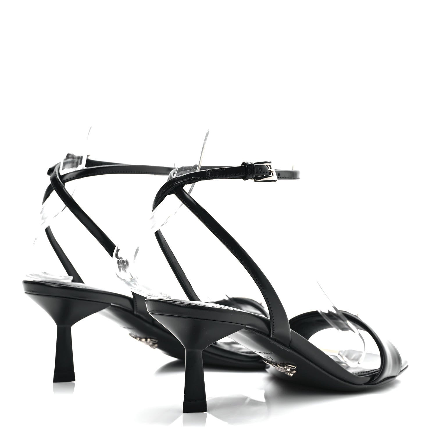 Prada Spazzolato Metal Triangle Logo Ankle Strap 55mm Sandals 37 Black 4 of 8