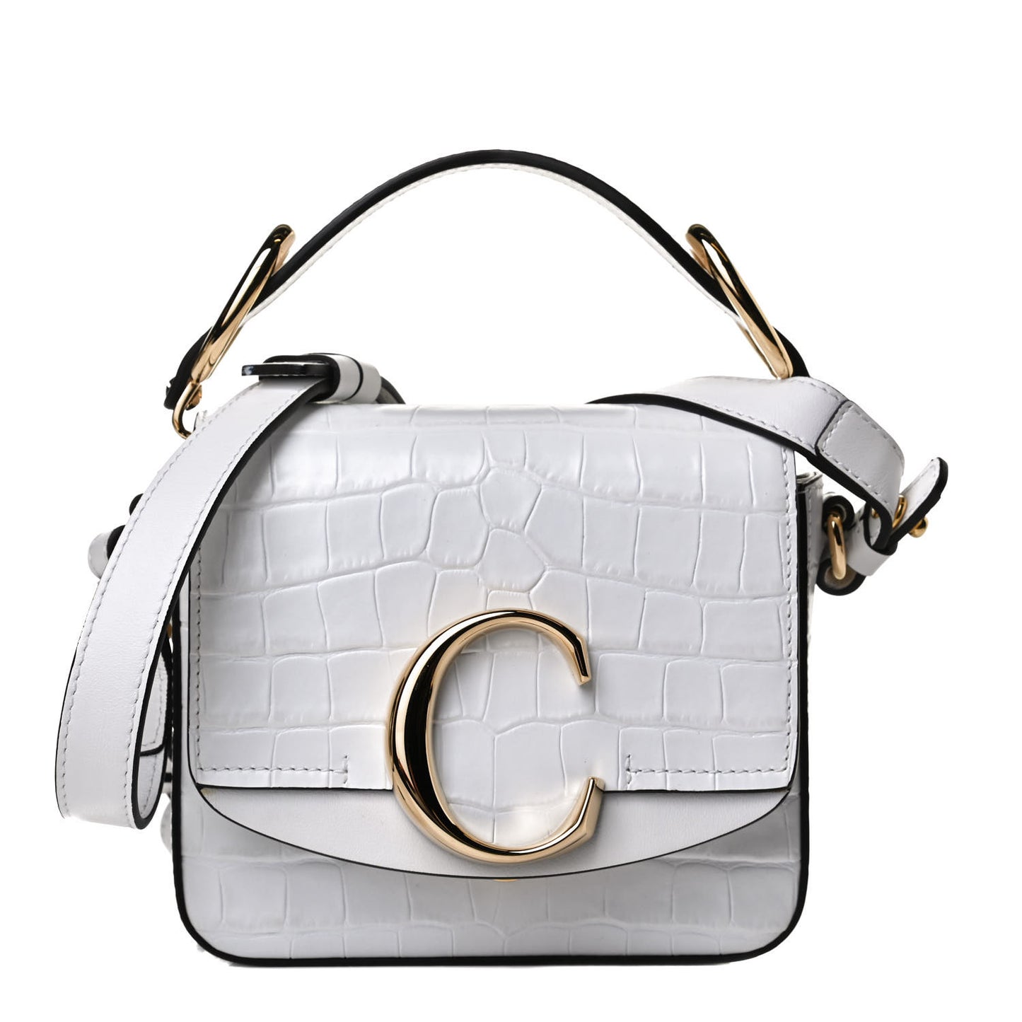 Calfskin Crocodile Embossed Mini C Double Carry Brilliant White