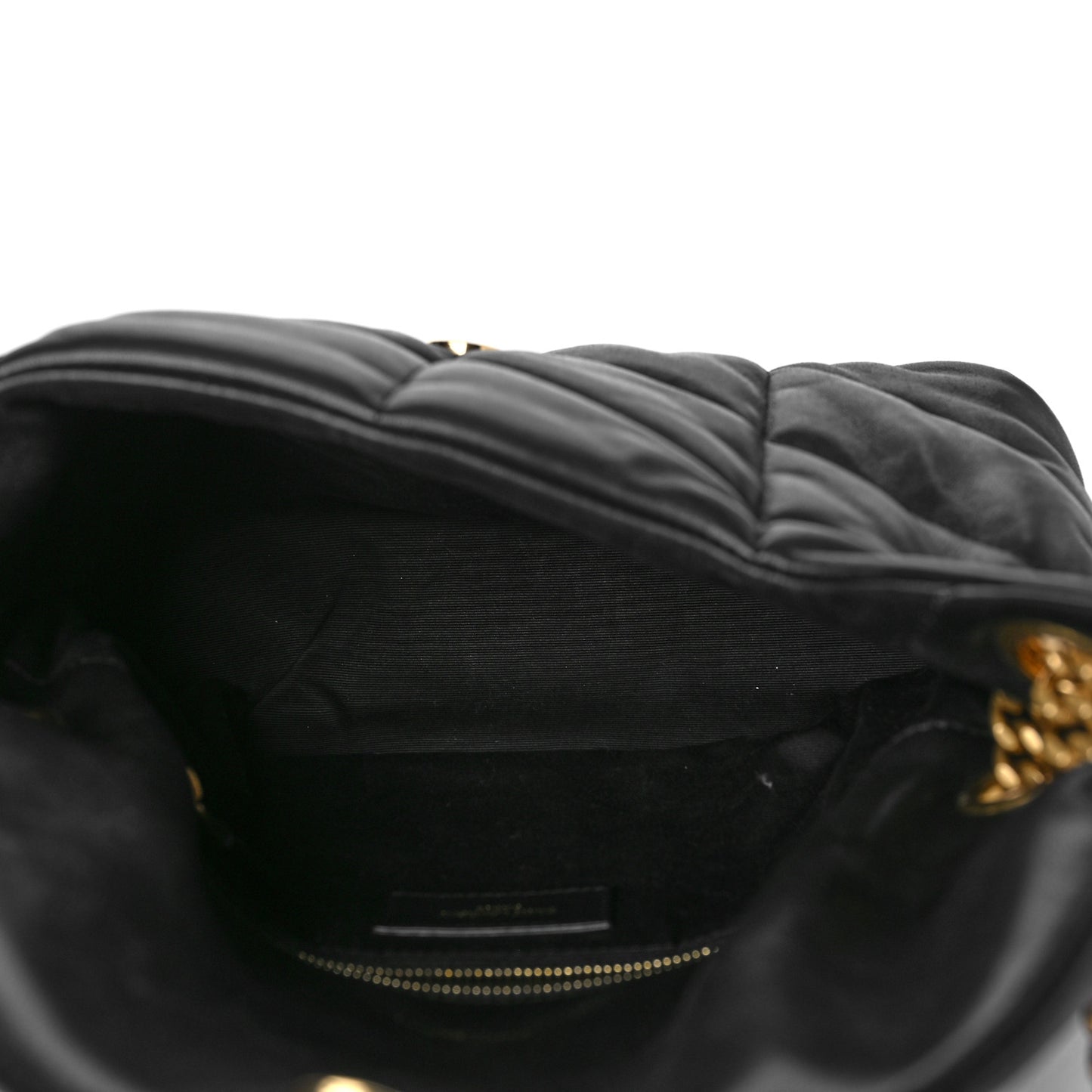Lambskin Quilted Small Loulou Puffer Monogram Chain Satchel Black
