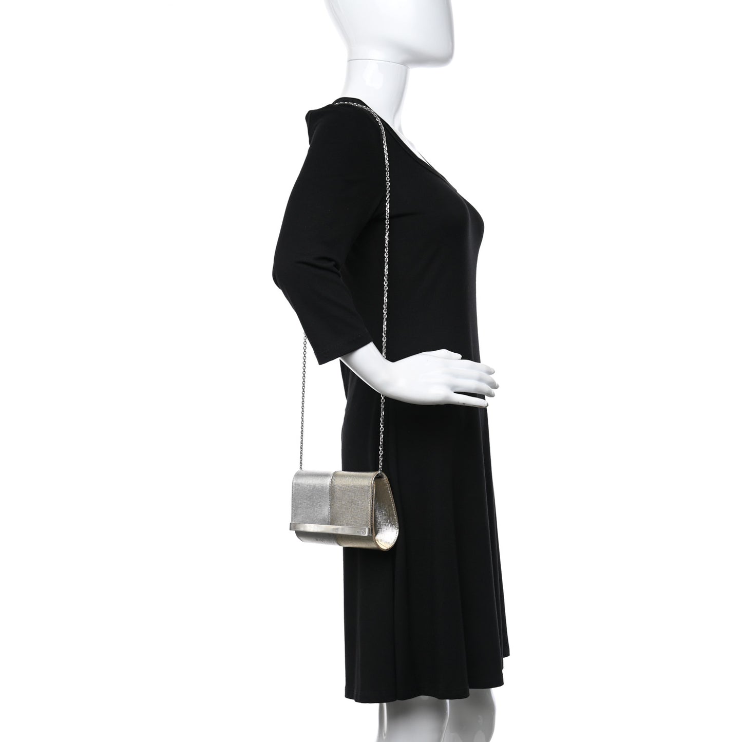 Vitello Mirror Elite Bi-Color Mini Rush Clutch Argento Champagne