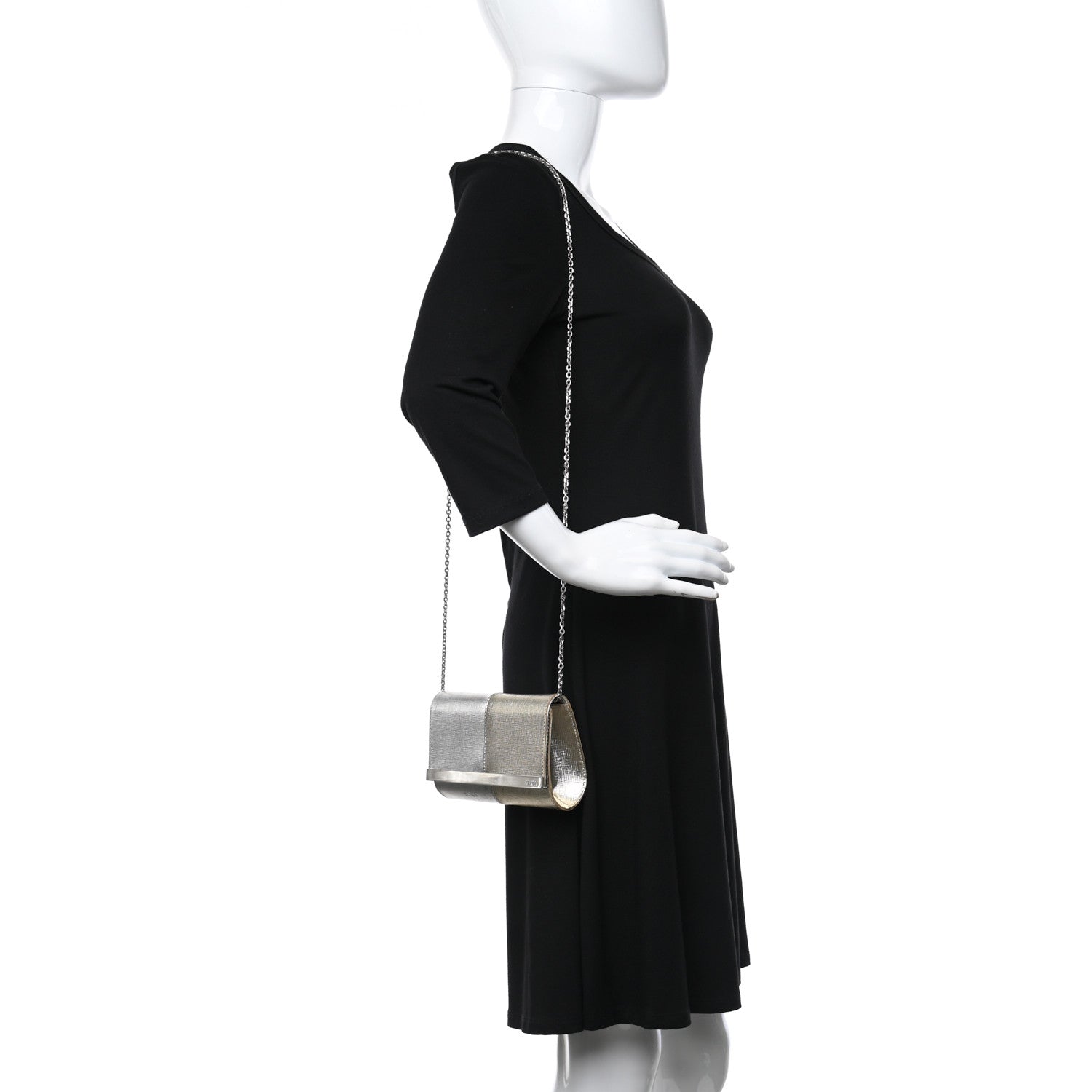 Fendi Vitello Mirror Elite Bi-Color Mini Rush Clutch Argento Champagne 2 of 11