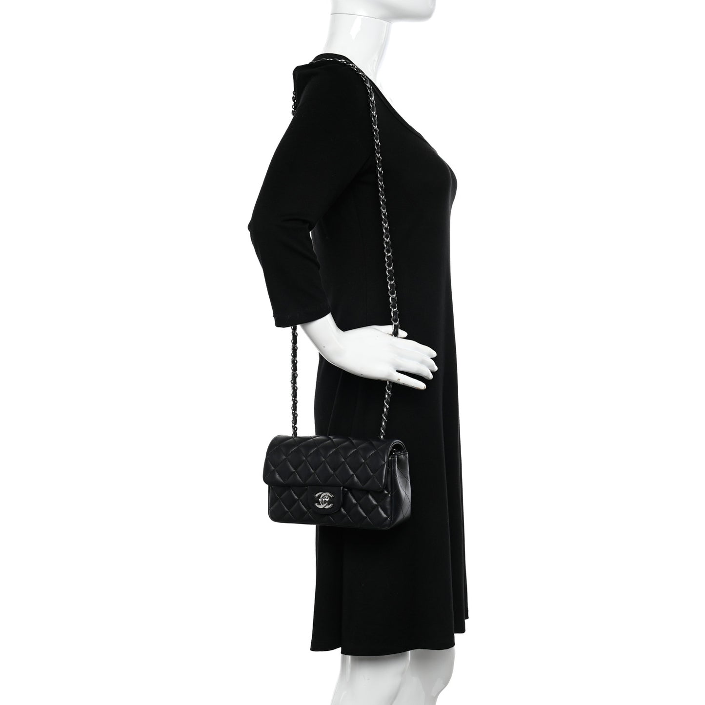 Lambskin Quilted Mini Rectangular Flap Black