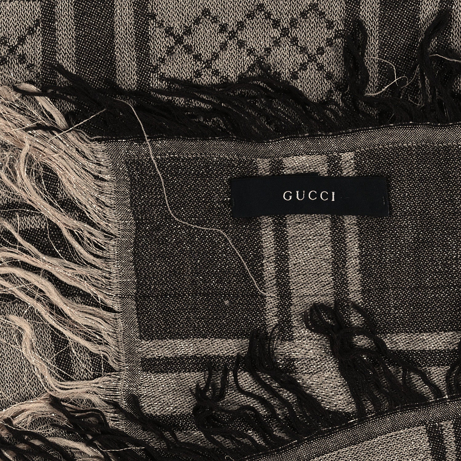 Gucci Wool Silk GG Monogram Diamante Plaid Surviee Shawl Beige Dark Brown 2 of 3