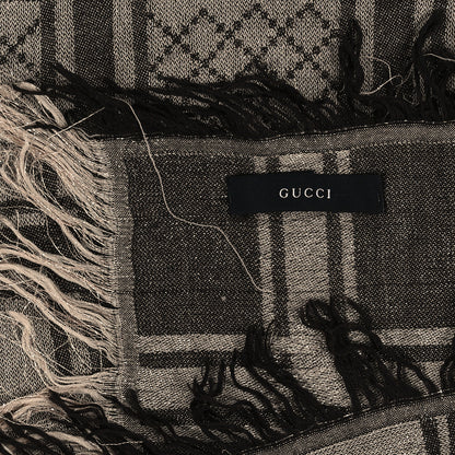 Gucci Wool Silk GG Monogram Diamante Plaid Surviee Shawl Beige Dark Brown 2 of 3