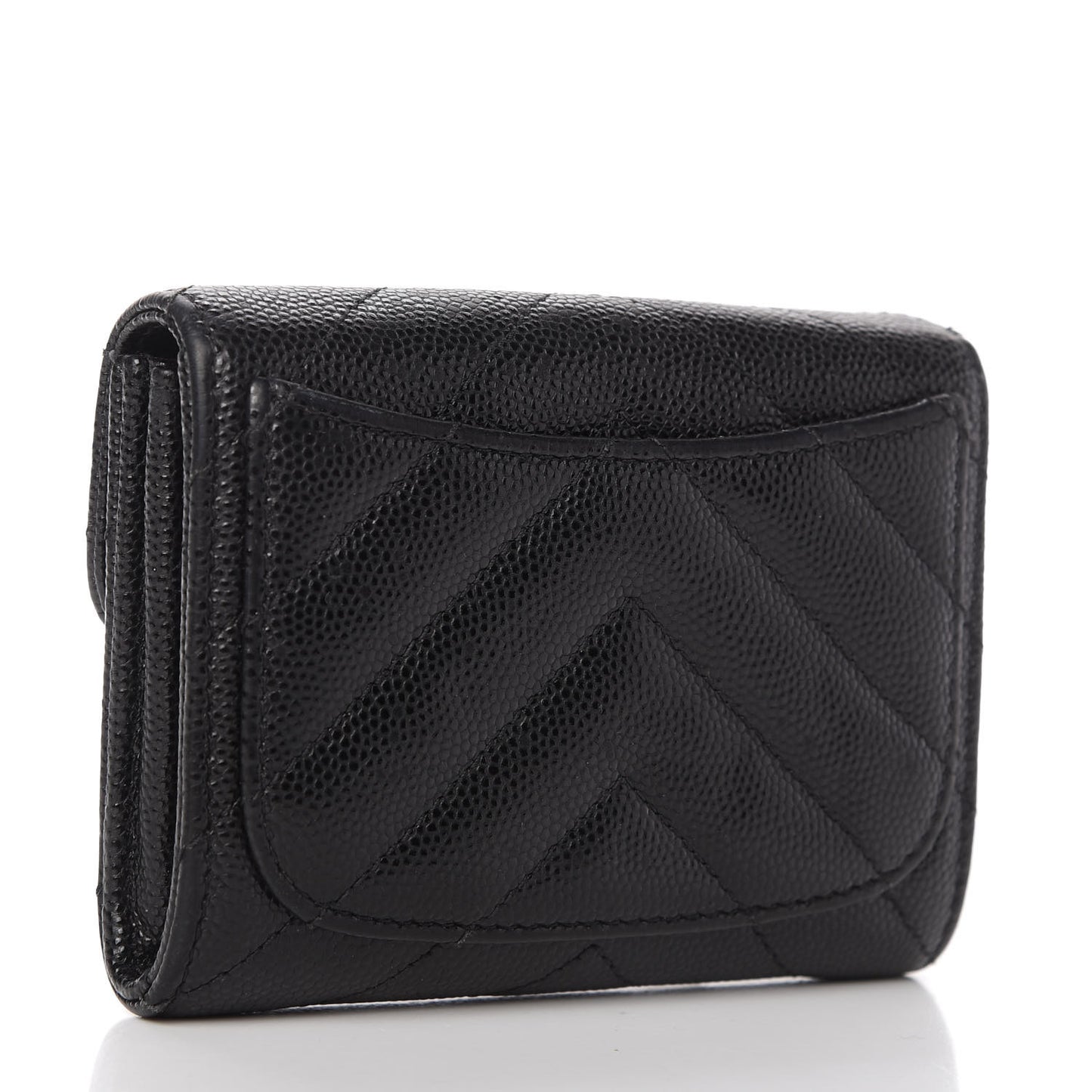 Caviar Chevron Quilted Card Holder Wallet Black