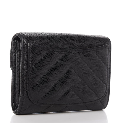 Chanel Caviar Chevron Quilted Card Holder Wallet Black 3 of 7