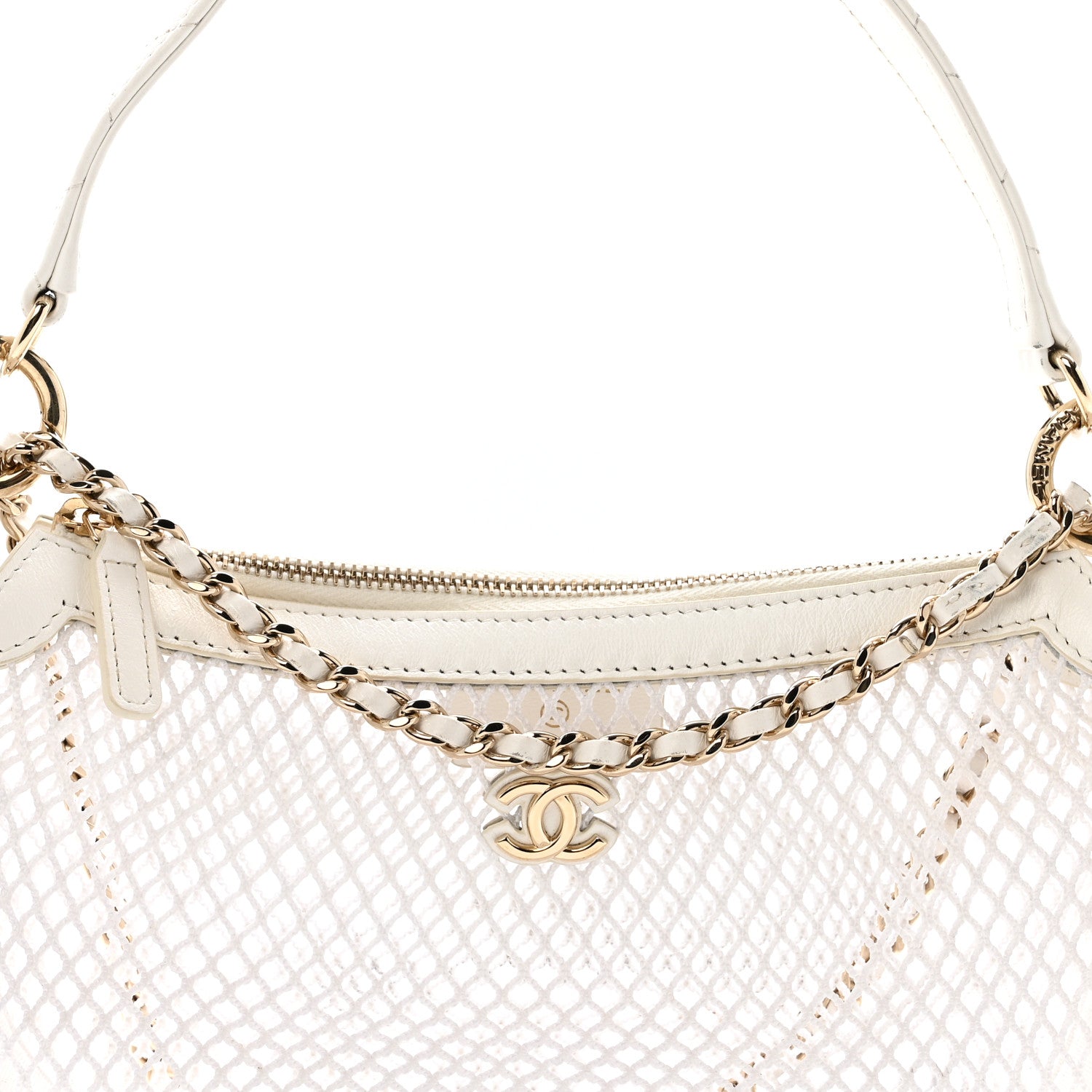 Chanel Mesh Shiny Lambskin Chain Hobo White 9 of 14