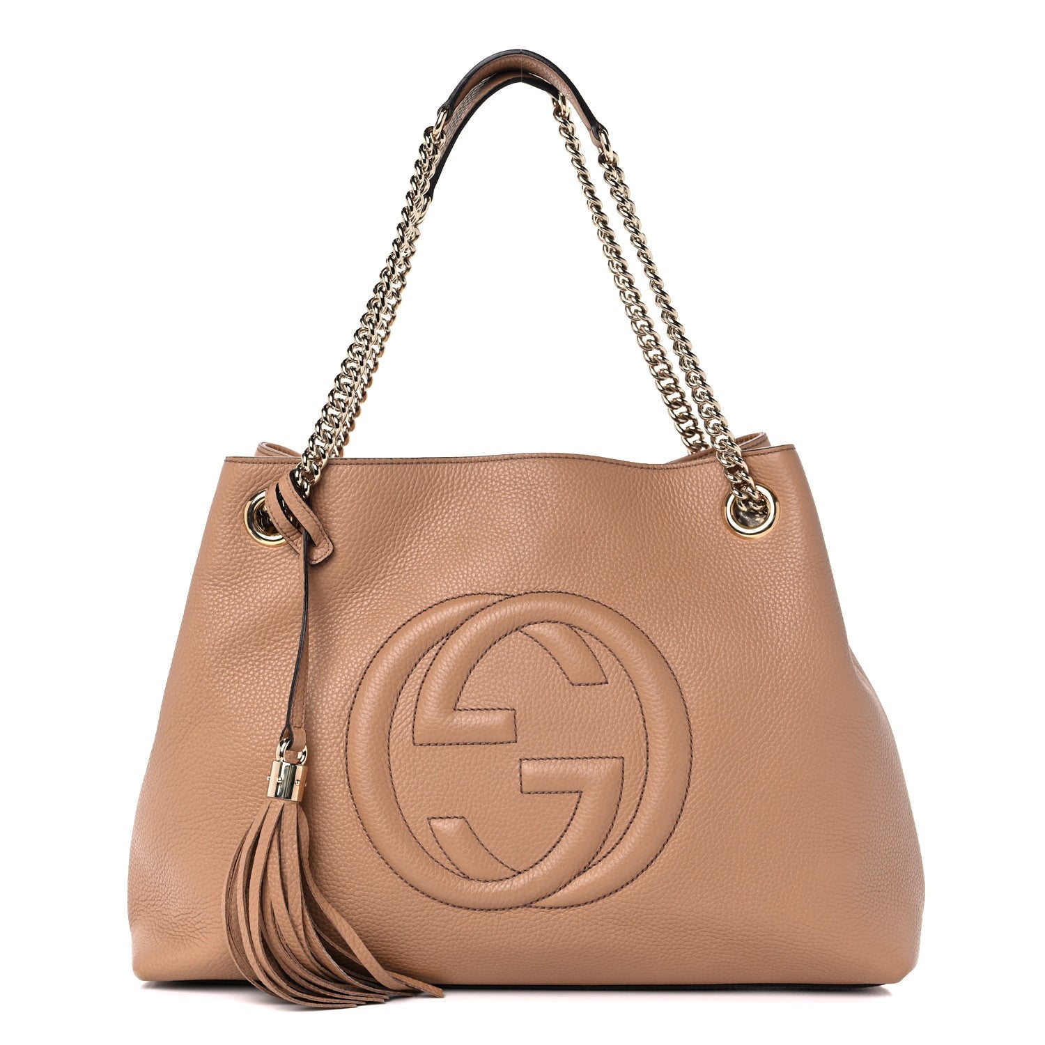 Gucci Pebbled Calfskin Medium Soho Chain Shoulder Bag Camelia 1 of 12