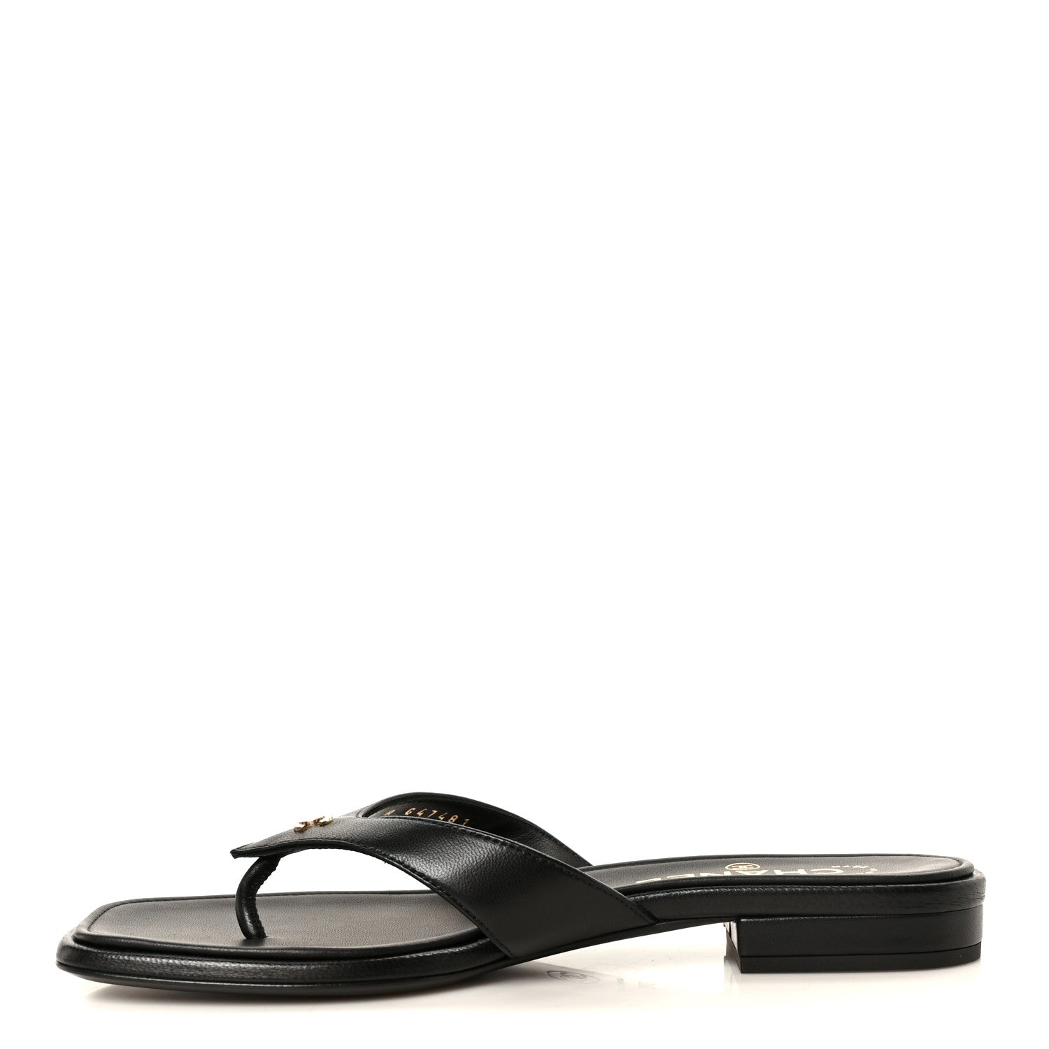 Chanel Lambskin CC Thong Sandals 37 Black 1 of 9