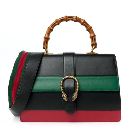 Gucci Calfskin Bamboo Web Large Dionysus Top Handle Bag Black Bright Evergreen Hibiscus Red 1 of 10